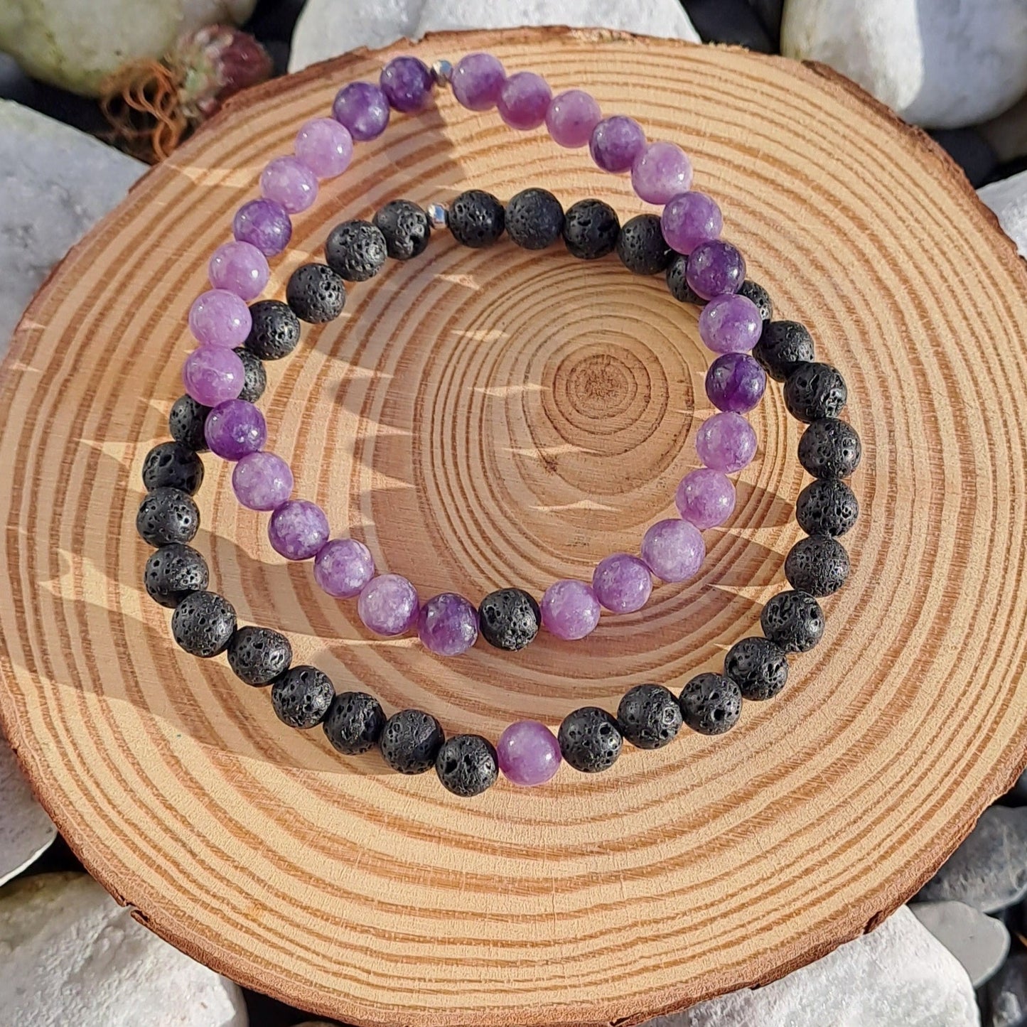 Bracelet couple - Pierre de lave & Lépidolite Créa'Clo