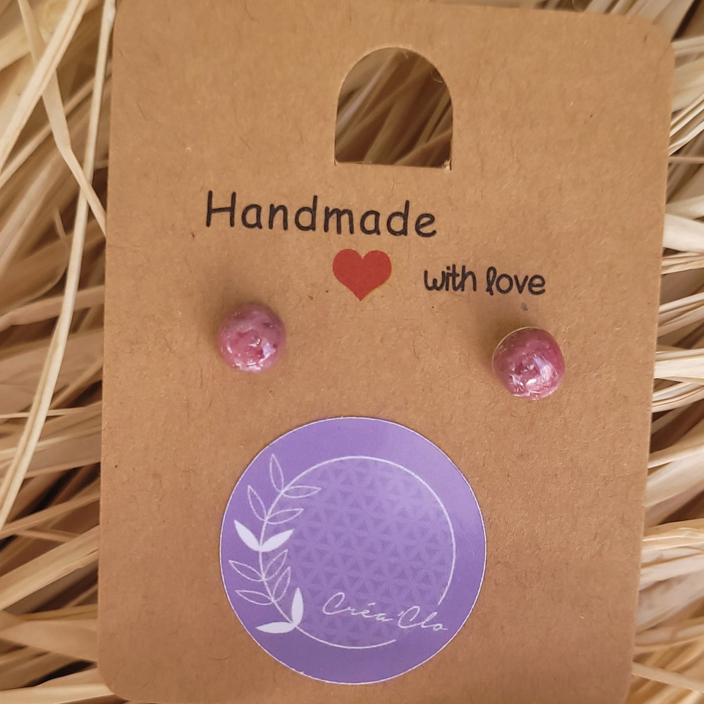 Boucles d'oreilles en argent avec pierre Rhodonite Créa'Clo