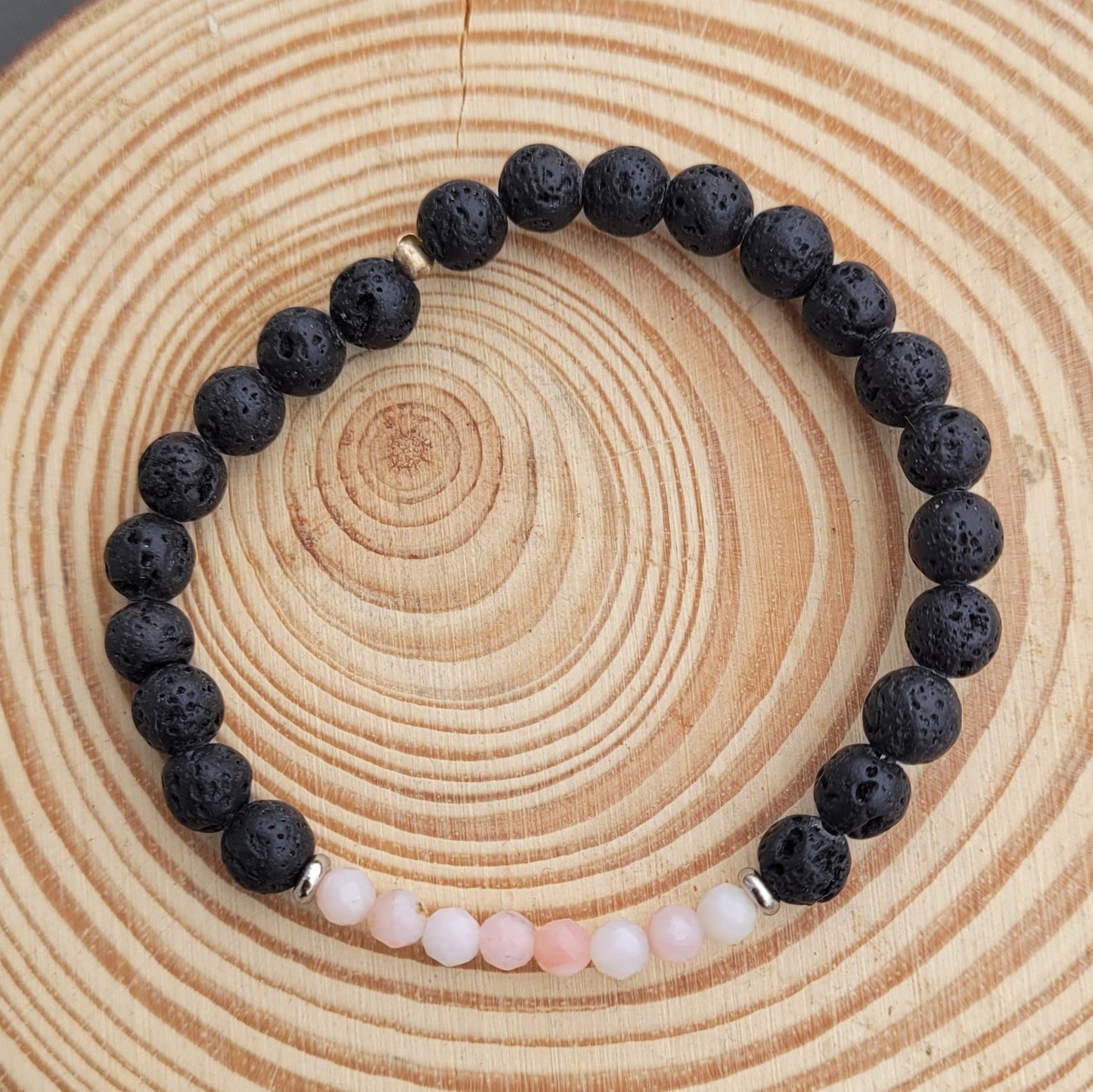 Bracelet Pierre de lave et Opale rose - Pierres facettées Créa'Clo