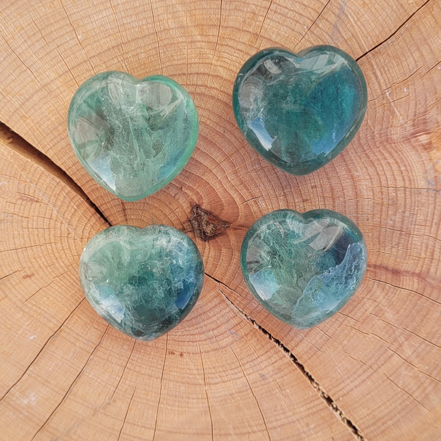 Galet coeur Fluorite verte