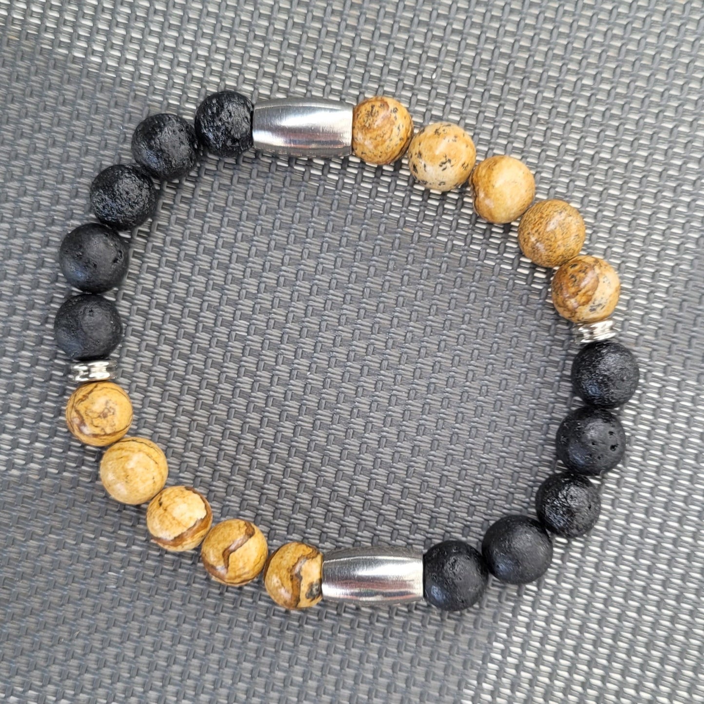 Bracelet pierre de lave - Jaspe paysage avec intercalaire Créa'clo