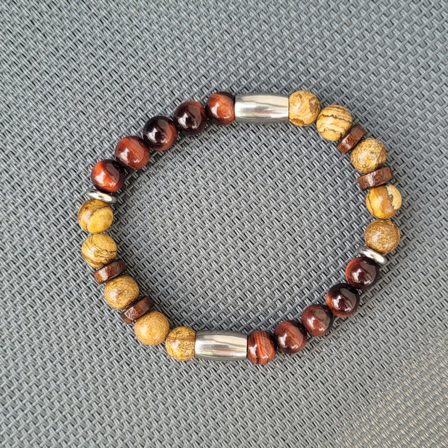 Bracelet homme Jaspe paysage - Oeil de taureau avec intercalaire Créa'Clo