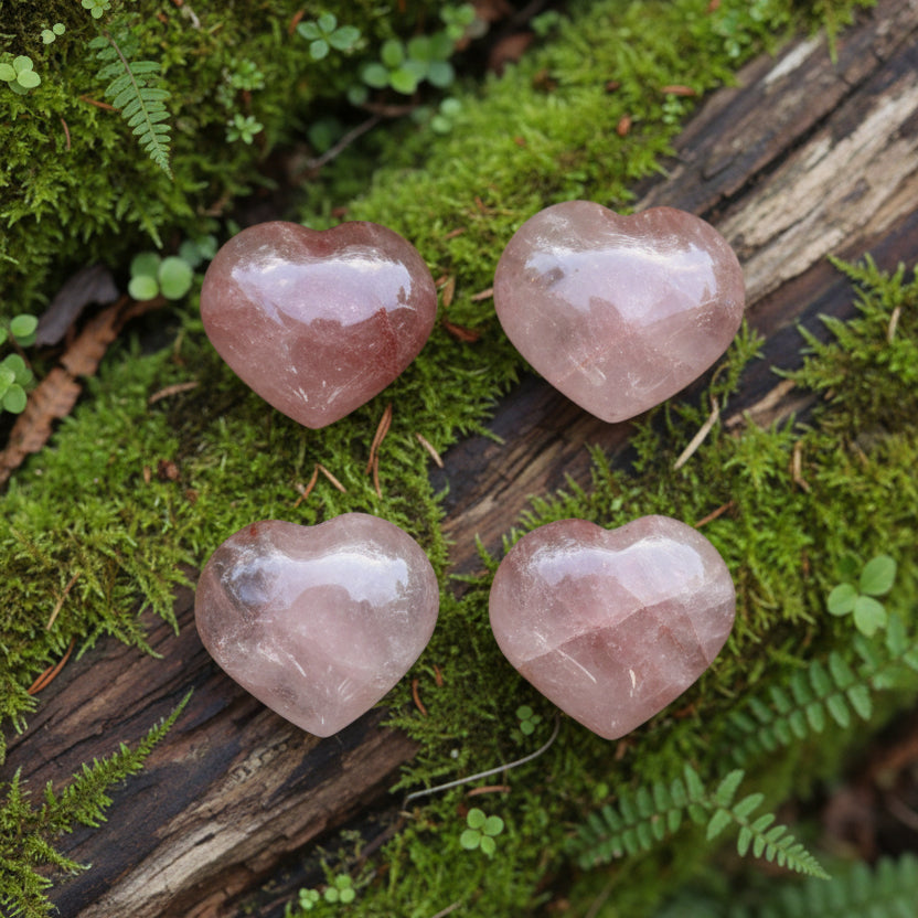 Quartz fraise "Hématoïde" - Galet coeur 6cm Créa'Clo