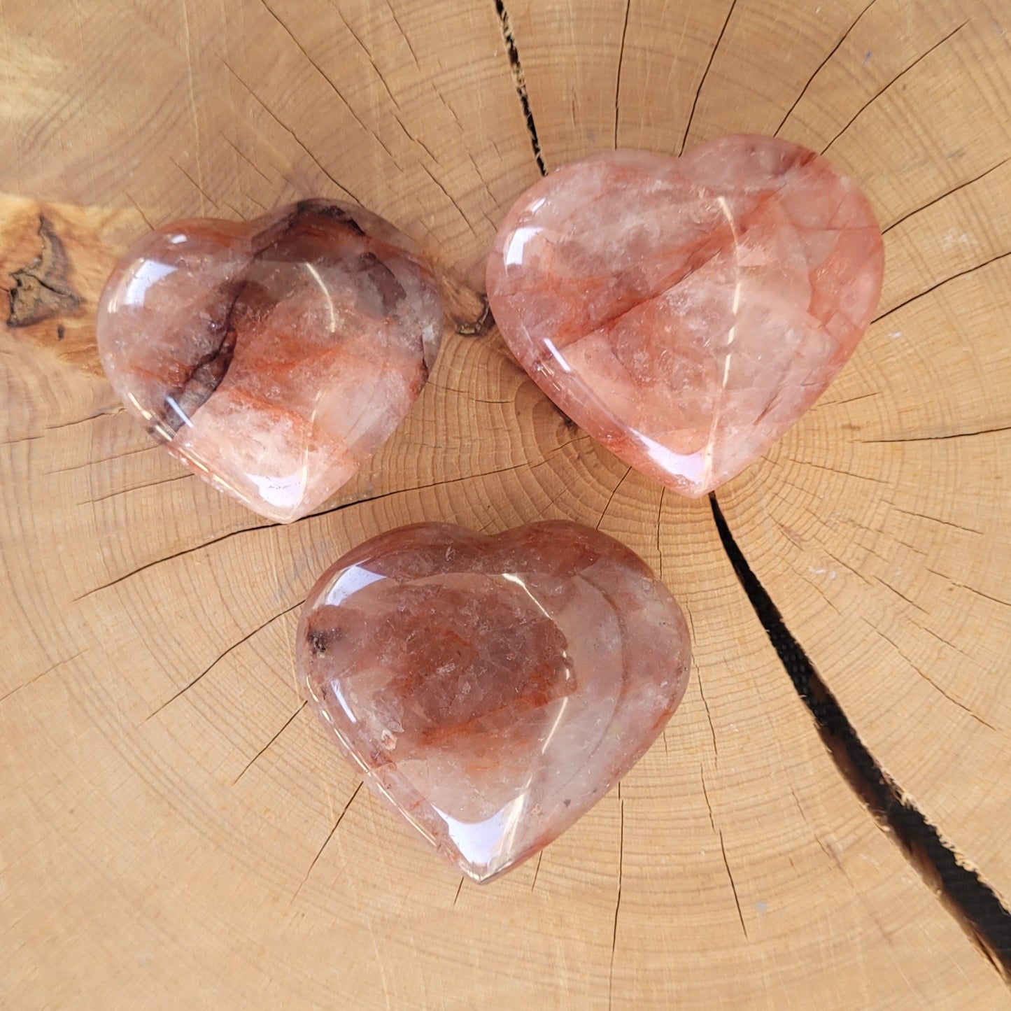 Quartz fraise "Hématoïde" - Galet coeur 6cm Créa'Clo