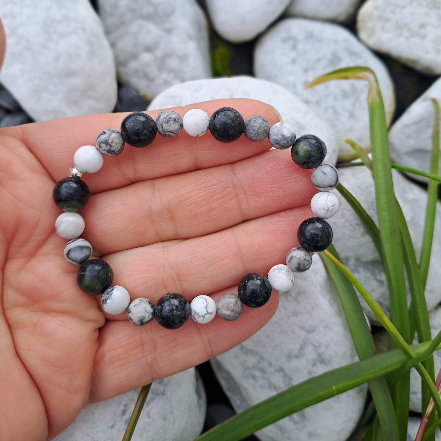 Bracelet Howlite - Jaspe kambaba - Jaspe feuille d'argent Créa'Clo