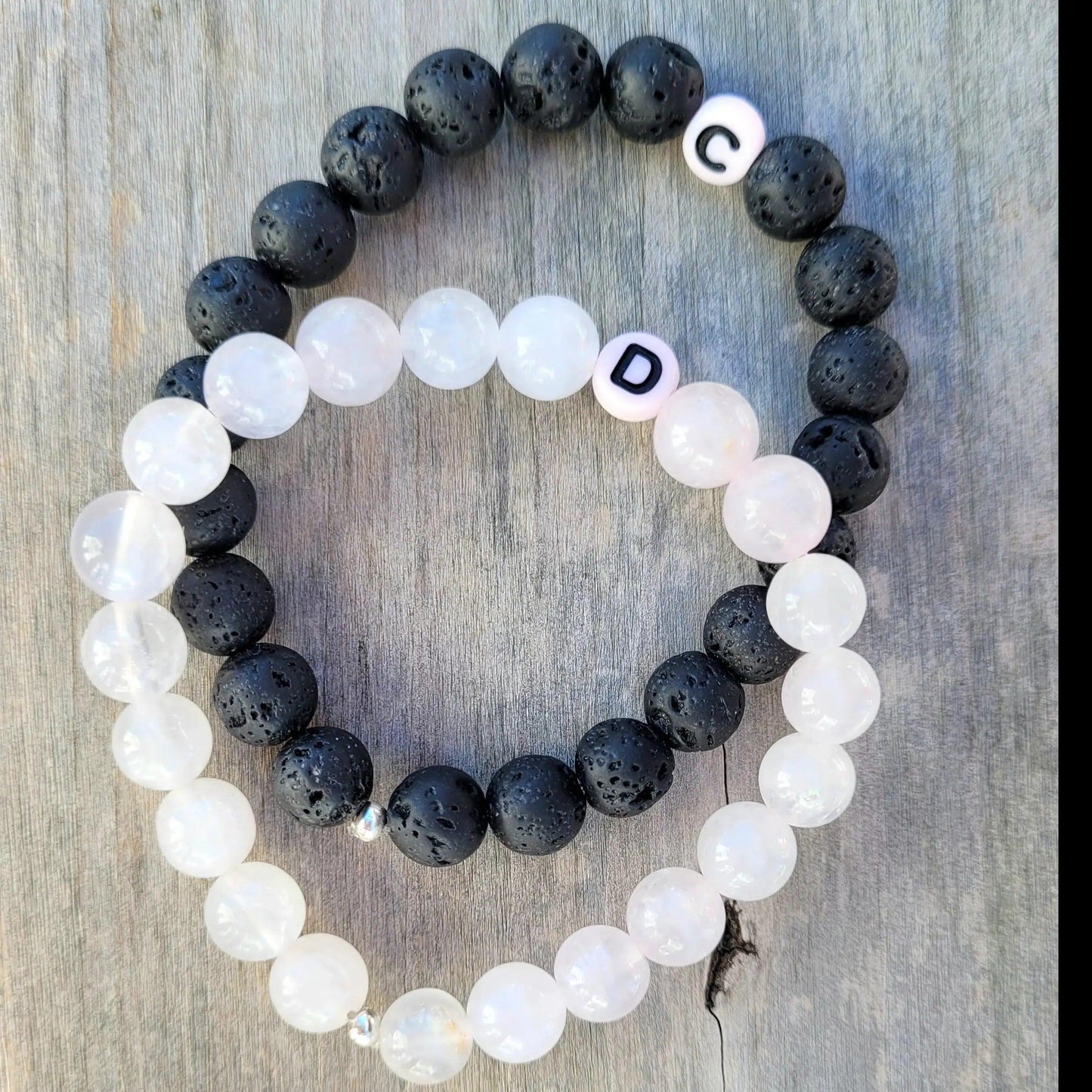 Bracelet couple - Pierre de lave - Quartz rose creaclo.bijoux