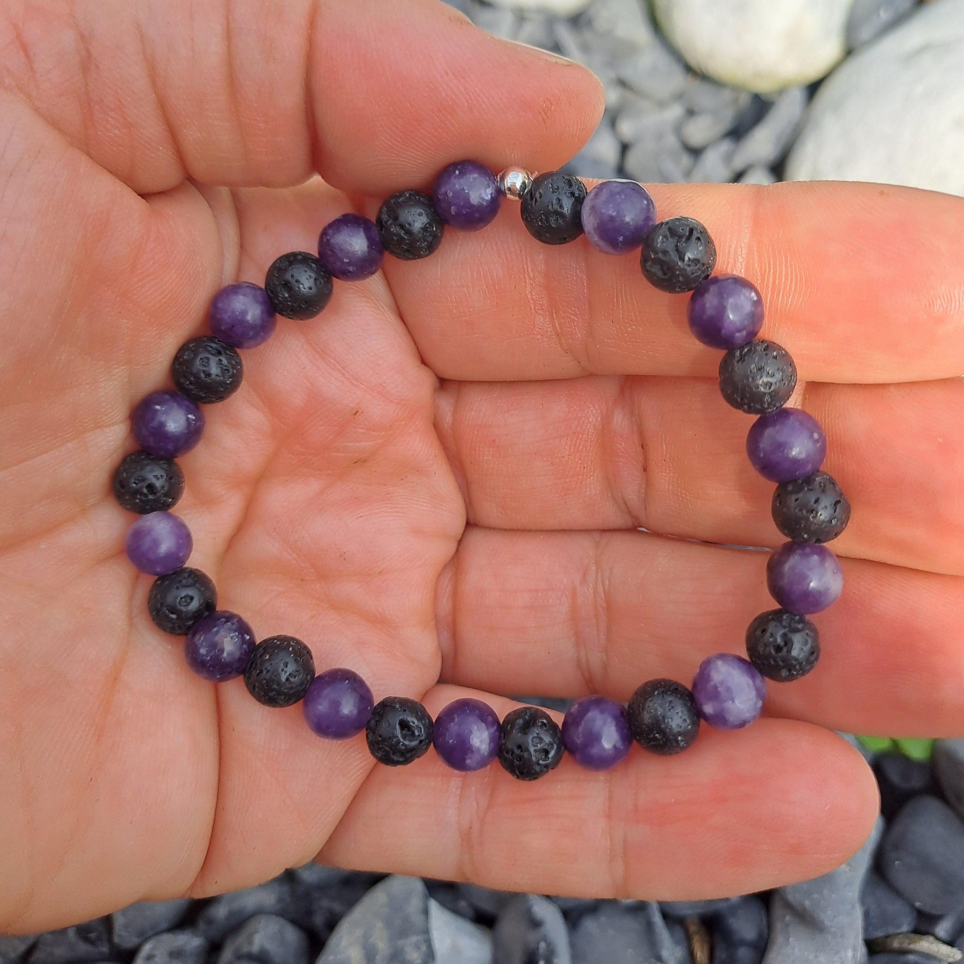 Bracelet Lépidolite - Pierre de lave Créa'Clo