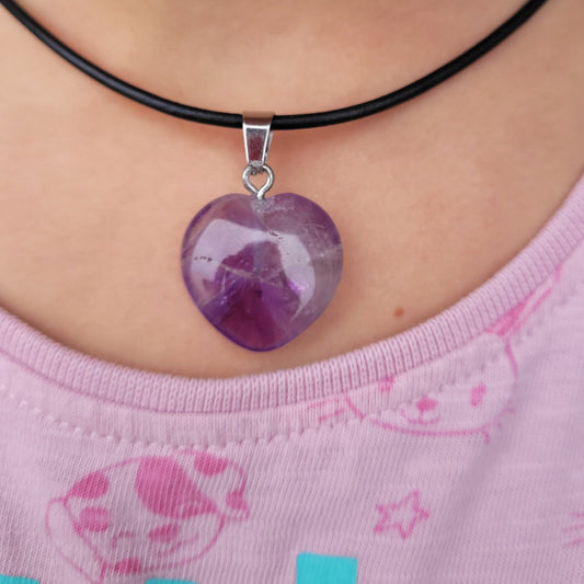 Collier enfant en Améthyste - pendentif coeur CréaClo