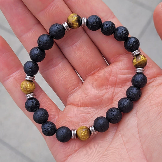Bracelet Pierre de lave avec oeil de tigre gravé Créa'Clo
