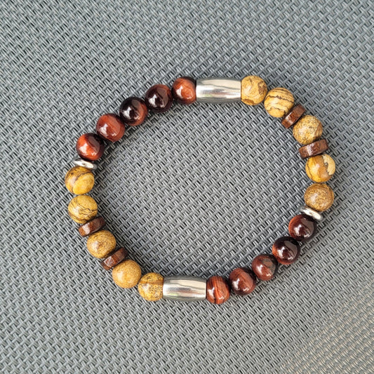 Bracelet homme Jaspe paysage - Oeil de taureau avec intercalaire Créa'Clo