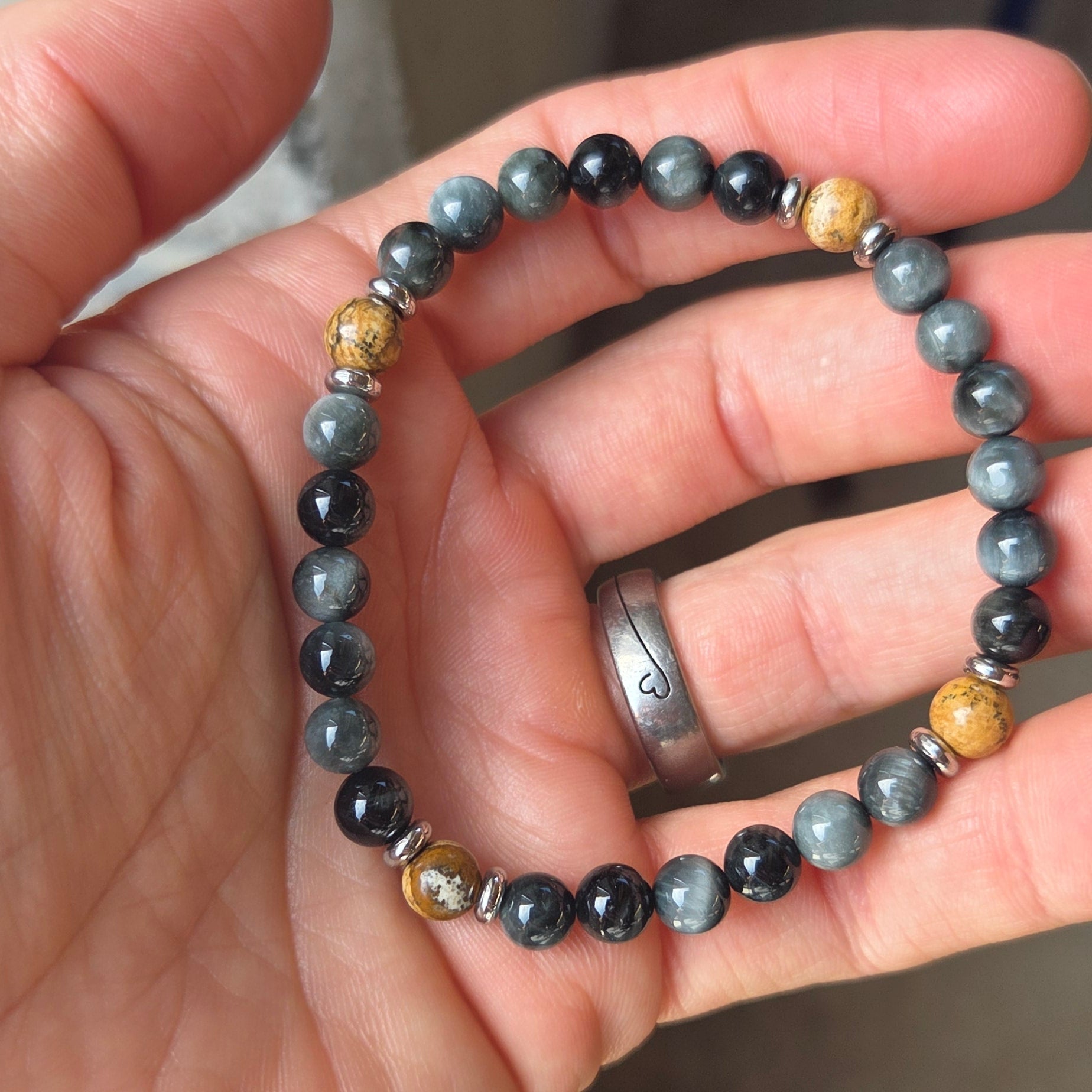 Bracelet Jaspe paysage - Oeil de chat Créa'clo