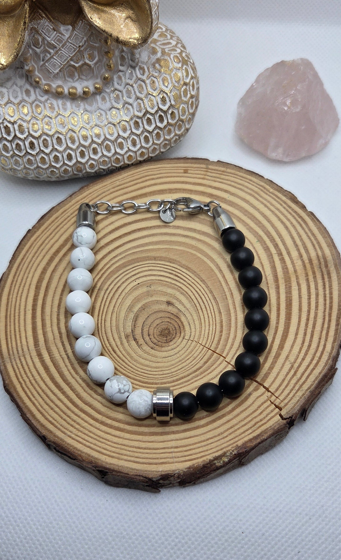 Bracelet Onyx & Howlite - avec fermoir Créa'Clo