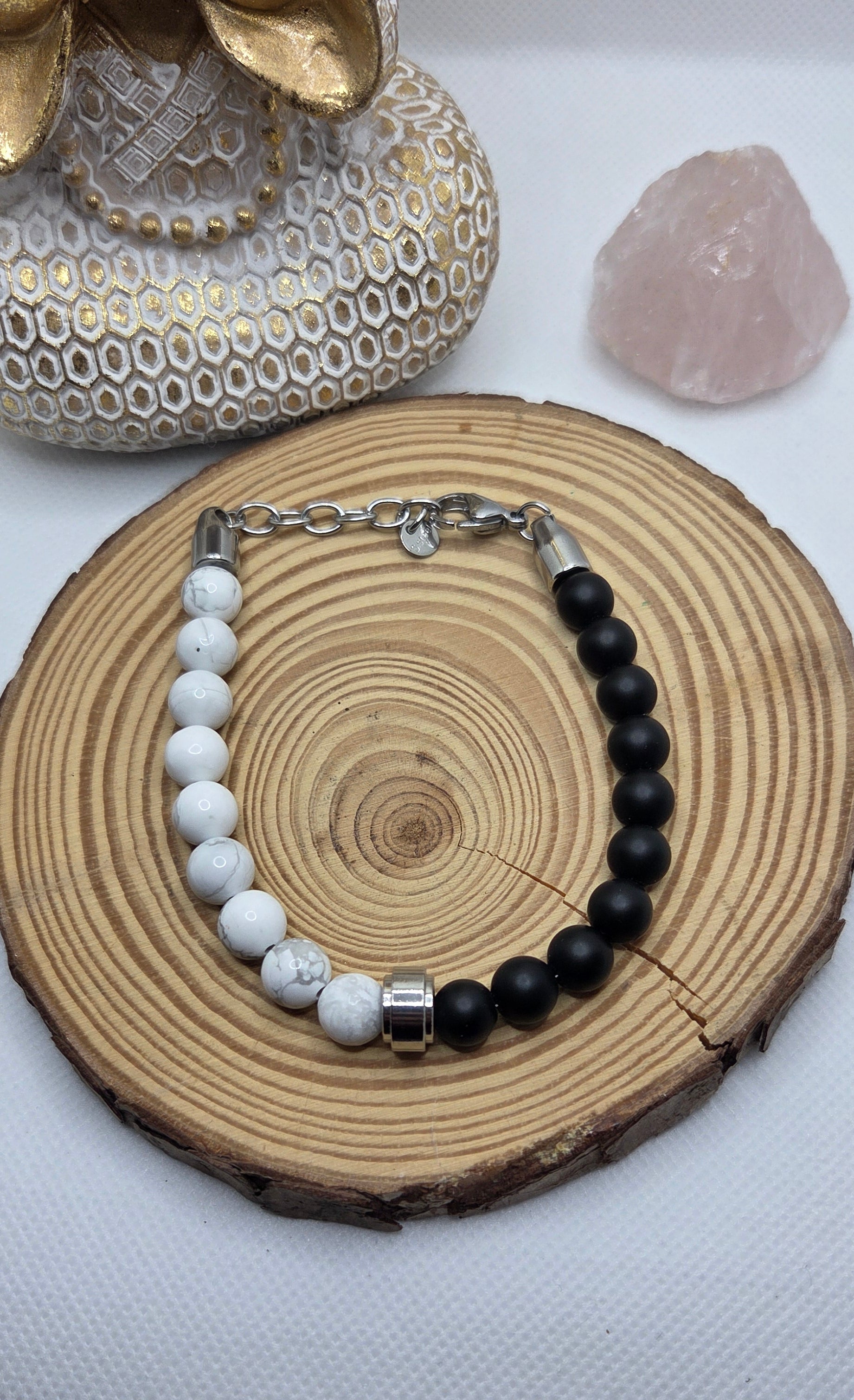 Bracelet Onyx & Howlite - avec fermoir Créa'Clo