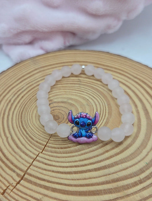 Bracelet enfant avec pendentif stitch - Quartz rose Créa'Clo