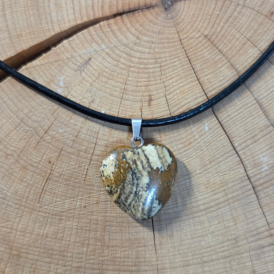 Collier pendentif Jaspe paysage - Coeur Créa'Clo