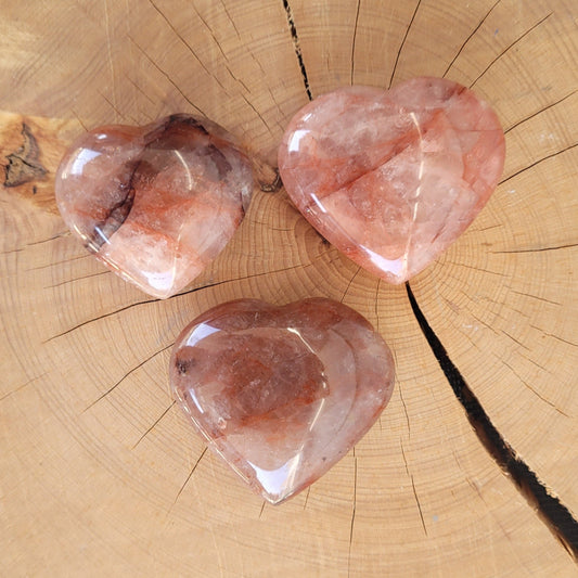 Quartz fraise "Hématoïde" - Galet coeur 6cm Créa'Clo