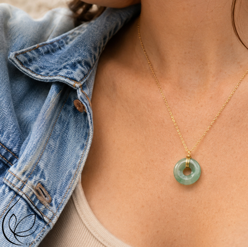 Collier pendentif Aventurine verte - Marque Essentiana - Donut CréaClo