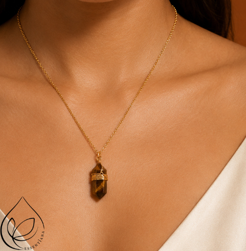 Collier pendentif Oeil de tigre - Marque Essentiana CréaClo