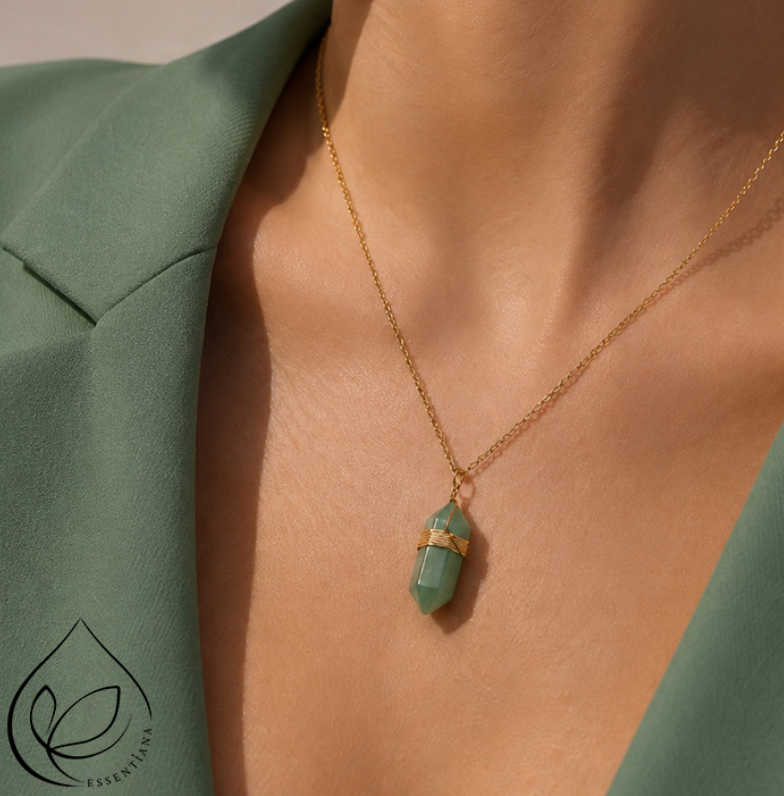 Collier pendentif Aventurine verte - Marque Essentiana CréaClo