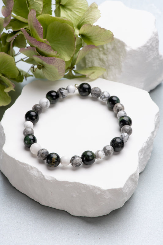 Bracelet Howlite - Jaspe kambaba - Jaspe feuille d'argent Créa'Clo