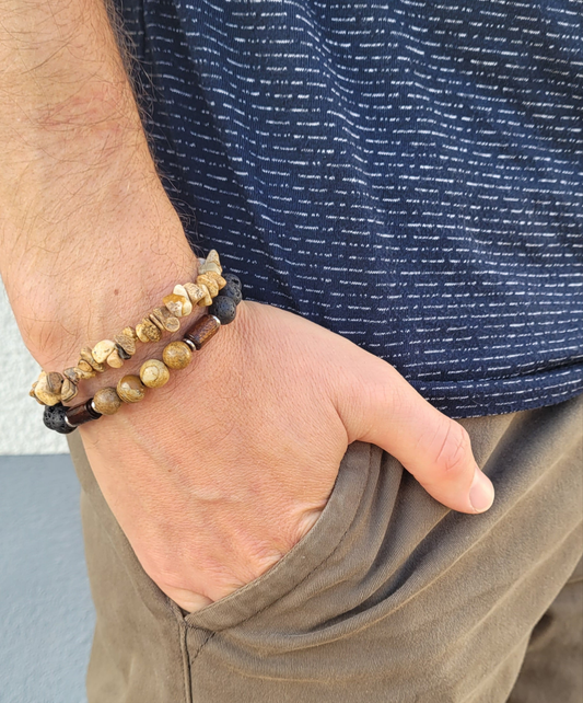 Bracelet DUO Pierre de lave - Jaspe paysage Créa'clo