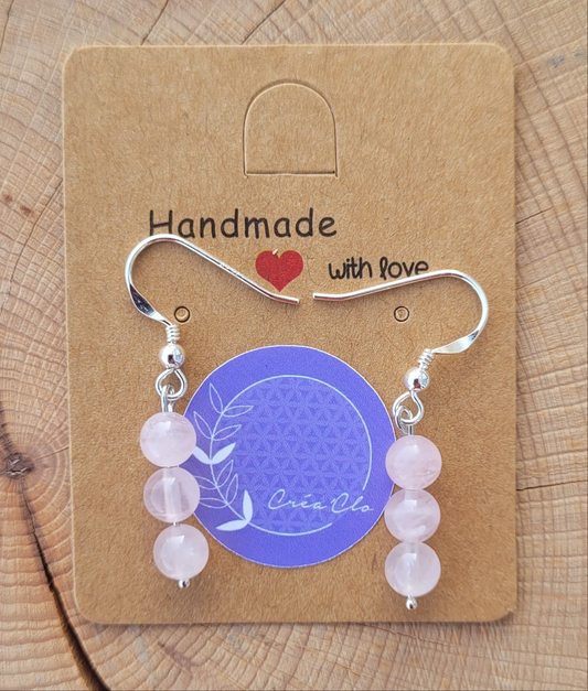 Boucles d'oreilles en argent Quartz rose Créa'Clo