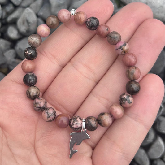 Bracelet enfant - Rhodonite - Dauphin CréaClo