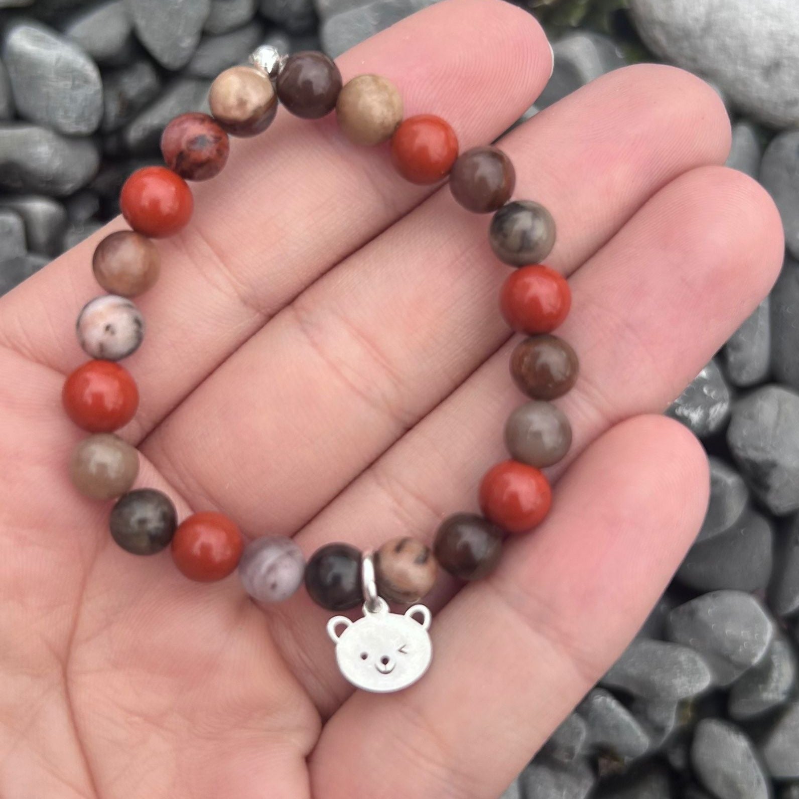 Bracelet enfant Jaspe rouge - Bois fossilisé CréaClo