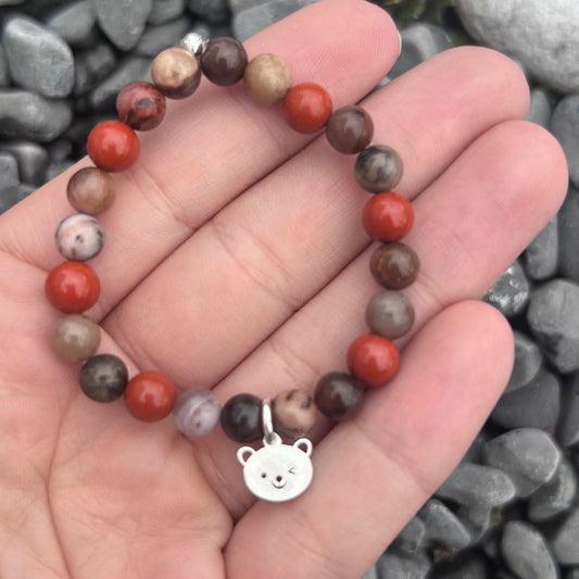 Bracelet enfant Jaspe rouge - Bois fossilisé CréaClo