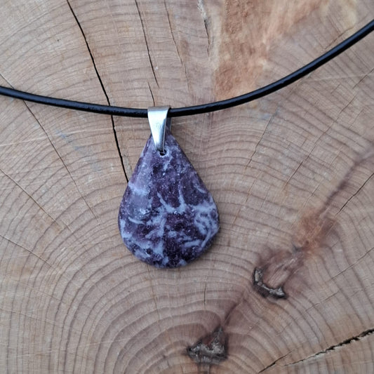 Collier pendentif lépidolite - forme goutte Créa'Clo