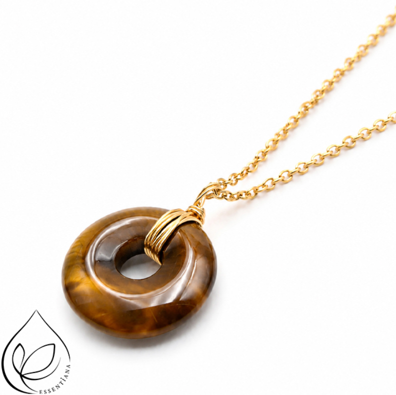 Collier pendentif Oeil de tigre - Marque Essentiana - Donut CréaClo