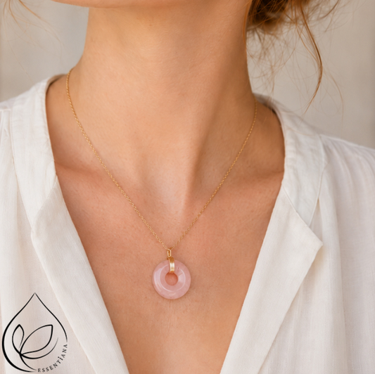 Collier pendentif Quartz rose - Marque Essentiana - Donut CréaClo
