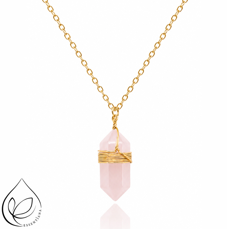 Collier pendentif Quartz rose - Marque Essentiana - Pointe CréaClo
