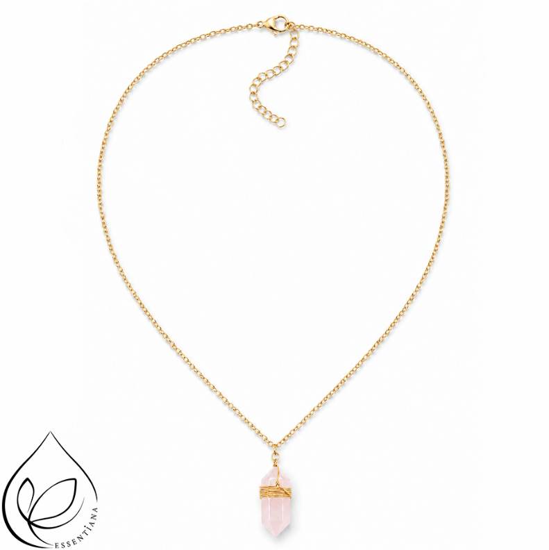 Collier pendentif Quartz rose - Marque Essentiana - Pointe CréaClo