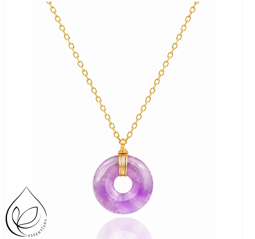 Collier pendentif Améthyste - Marque Essentiana - Donut CréaClo