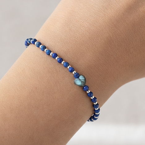 Bracelet Lapis Lazuli - facettées avec coeur labradorite Créa'Clo