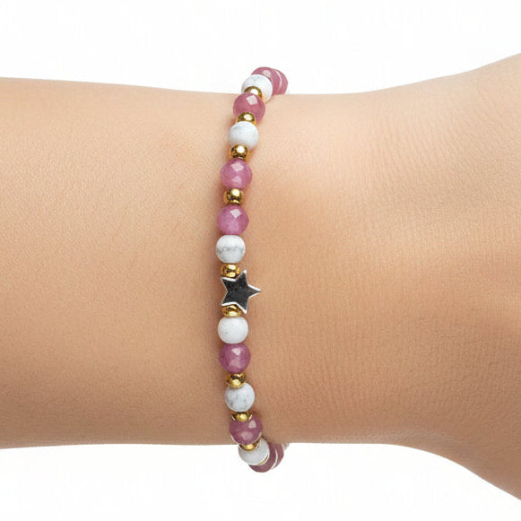 Bracelet Tourmaline & howlite - Pierres facettées avec étoile Créa'Clo