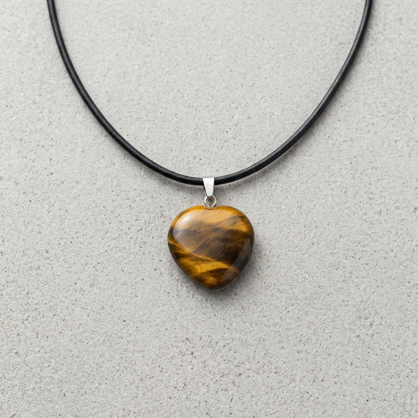 Collier Oeil de tigre - pendentif coeur CréaClo