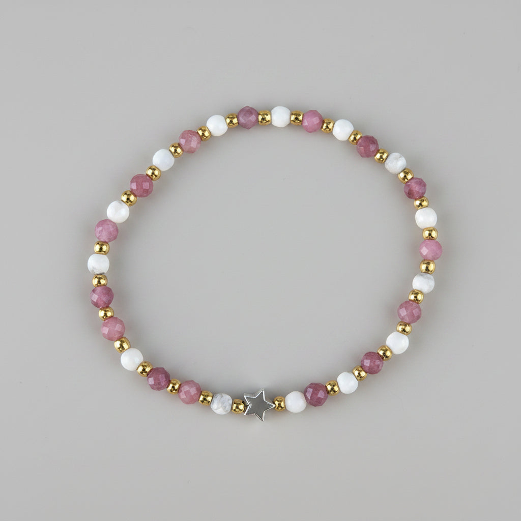 Bracelet Tourmaline & howlite - Pierres facettées avec étoile Créa'Clo