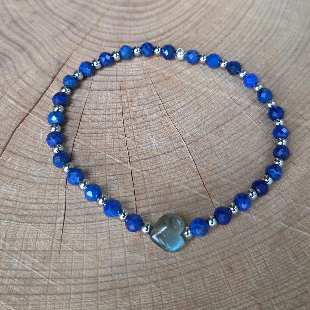 Bracelet Lapis Lazuli - facettées avec coeur labradorite Créa'Clo