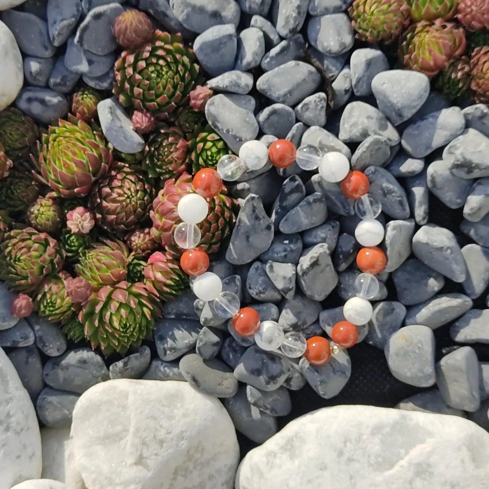 Bracelet Jaspe rouge - Howlite - Cristal de roche Créa'Clo