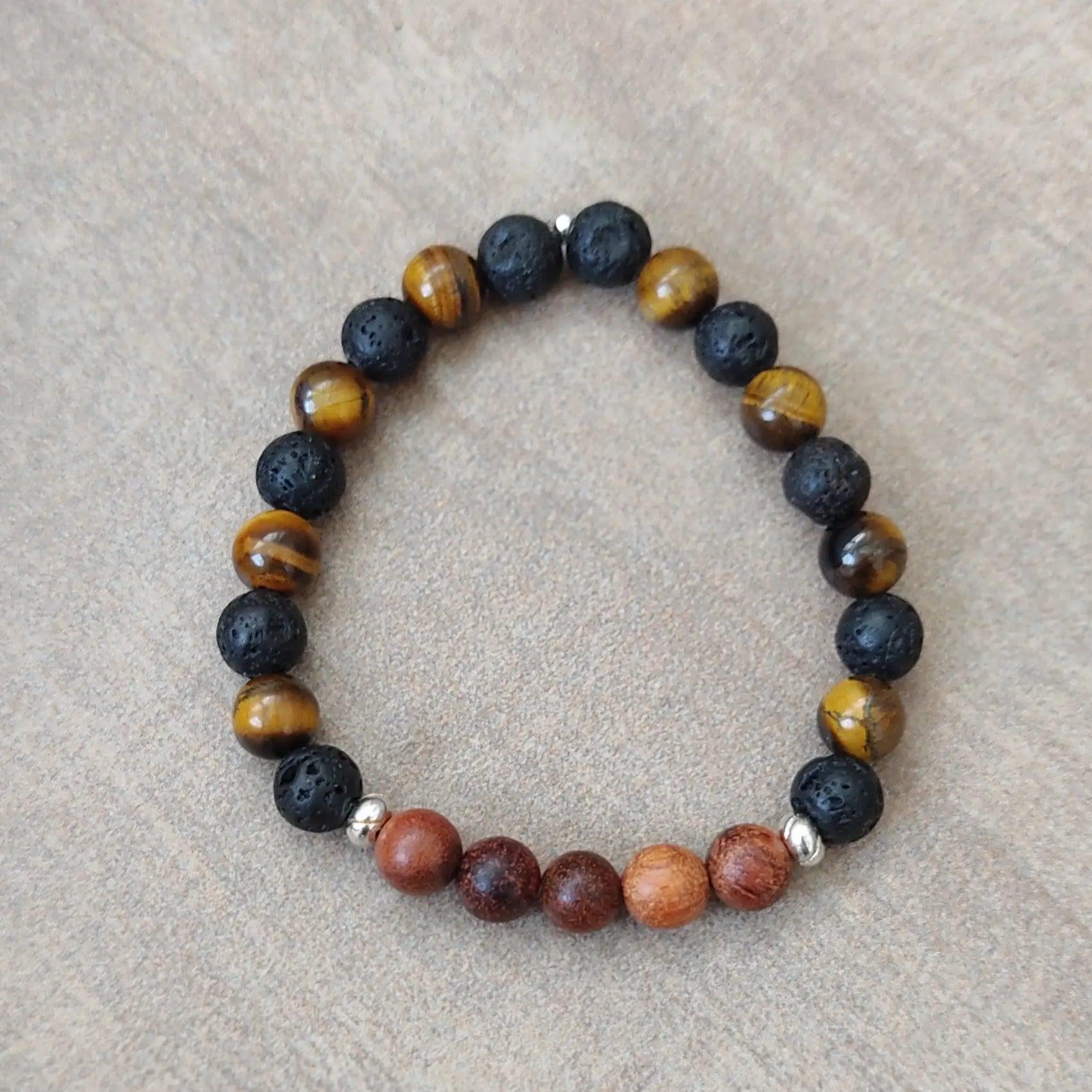 Bracelet Oeil de tigre - Lave naturelle - Bois Créa'clo