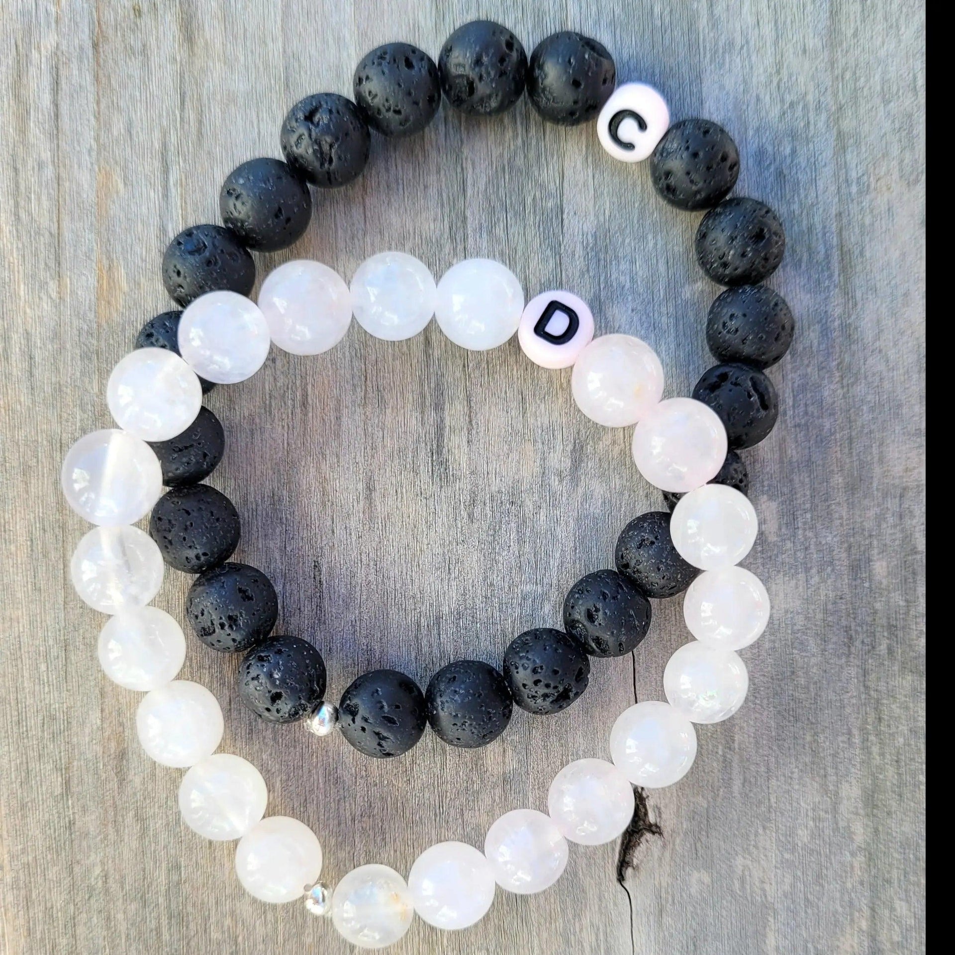 Bracelet couple - Pierre de lave - Quartz rose
